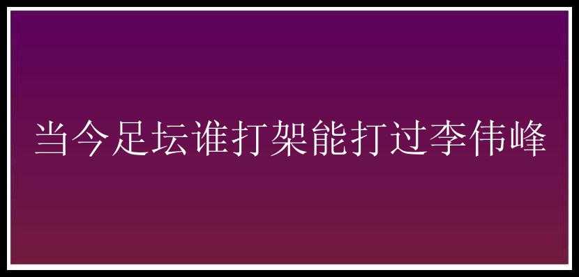 当今足坛谁打架能打过李伟峰