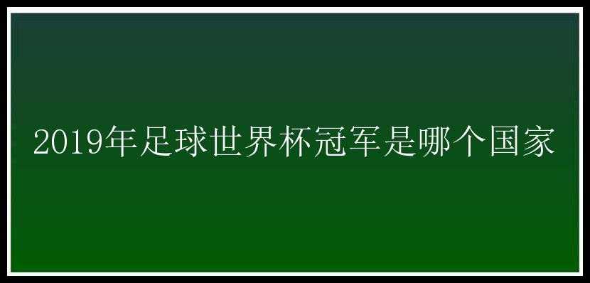 2019年足球世界杯冠军是哪个国家