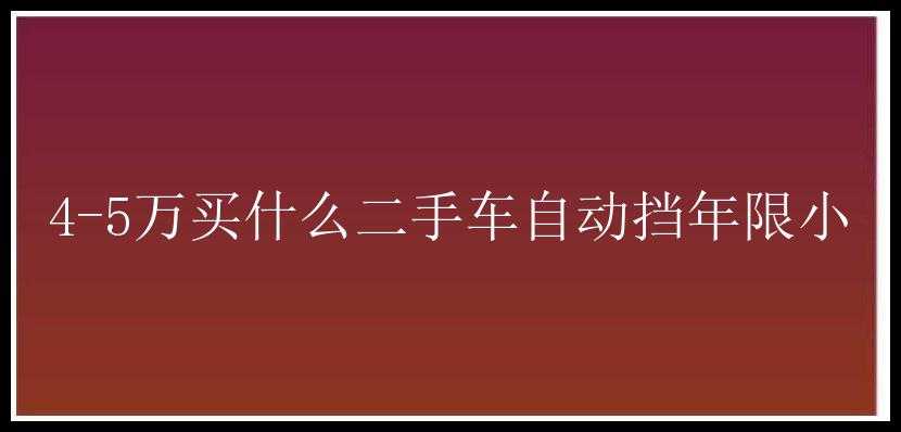 4-5万买什么二手车自动挡年限小