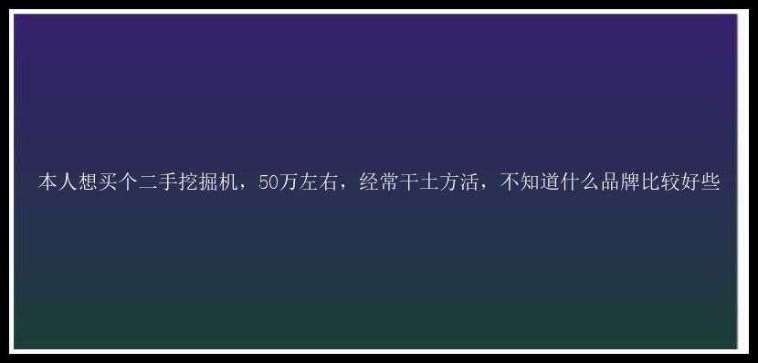 本人想买个二手挖掘机，50万左右，经常干土方活，不知道什么品牌比较好些