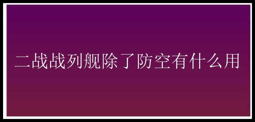 二战战列舰除了防空有什么用