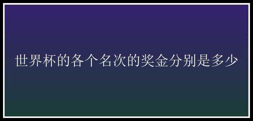 世界杯的各个名次的奖金分别是多少