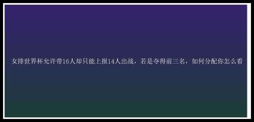 女排世界杯允许带16人却只能上报14人出战，若是夺得前三名，如何分配你怎么看