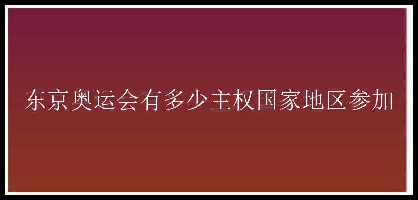 东京奥运会有多少主权国家地区参加