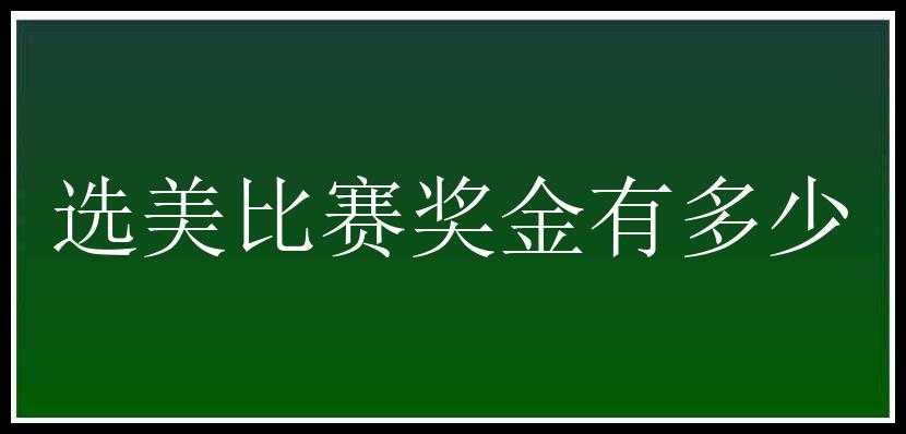 选美比赛奖金有多少