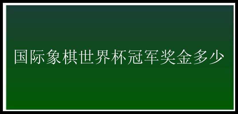 国际象棋世界杯冠军奖金多少