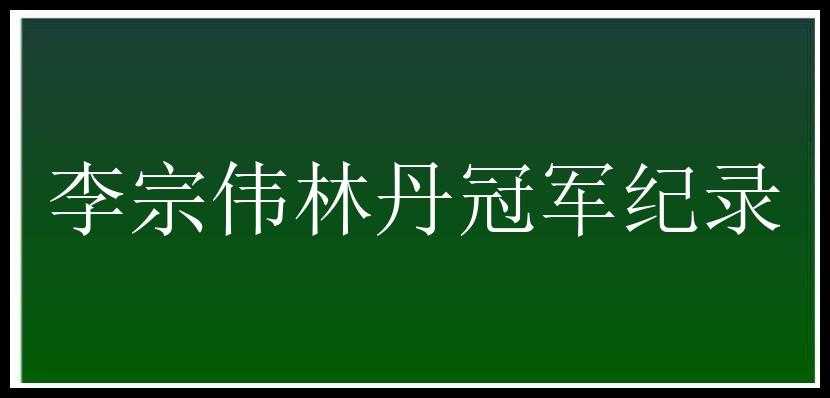 李宗伟林丹冠军纪录