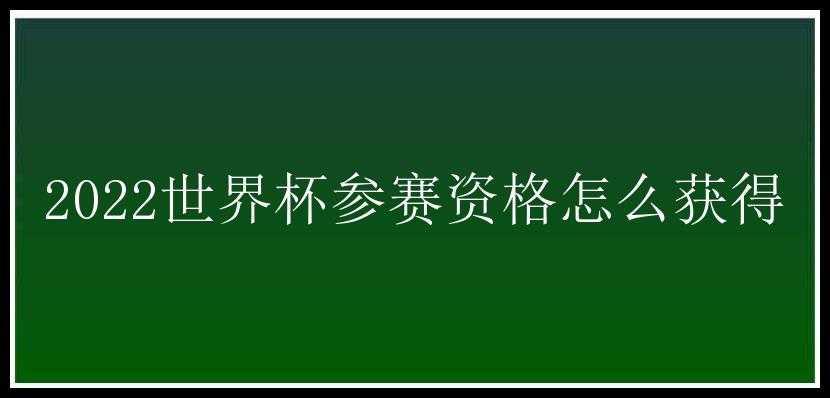 2022世界杯参赛资格怎么获得