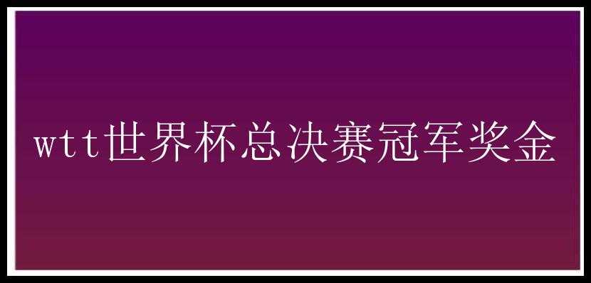 wtt世界杯总决赛冠军奖金