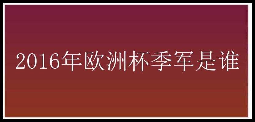 2016年欧洲杯季军是谁