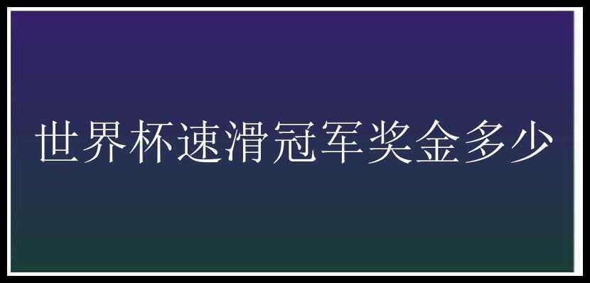 世界杯速滑冠军奖金多少