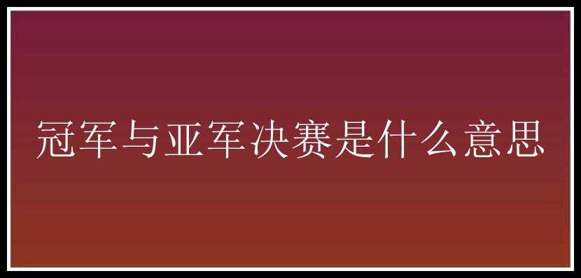 冠军与亚军决赛是什么意思