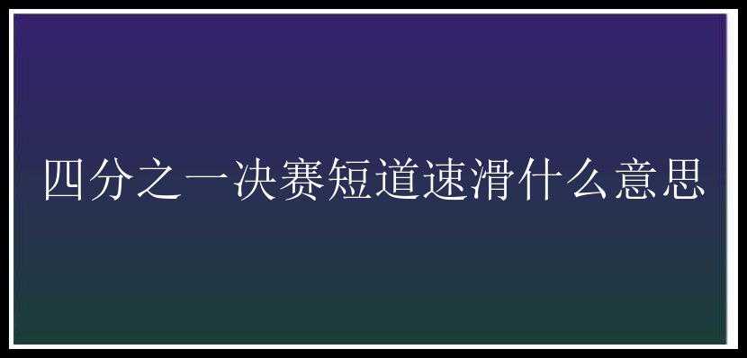 四分之一决赛短道速滑什么意思