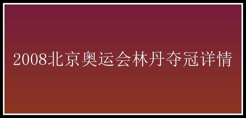 2008北京奥运会林丹夺冠详情