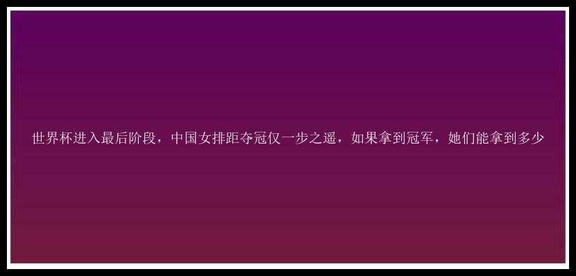 世界杯进入最后阶段，中国女排距夺冠仅一步之遥，如果拿到冠军，她们能拿到多少