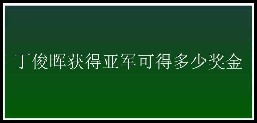 丁俊晖获得亚军可得多少奖金