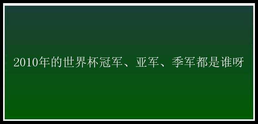 2010年的世界杯冠军、亚军、季军都是谁呀