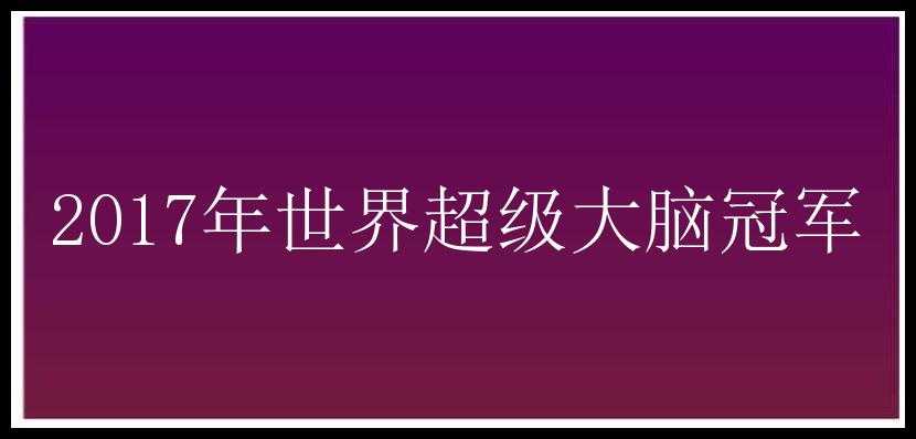 2017年世界超级大脑冠军