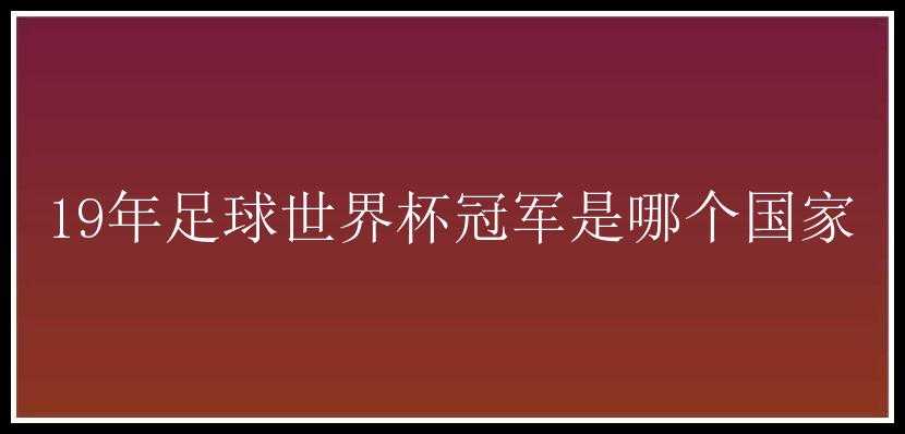 19年足球世界杯冠军是哪个国家