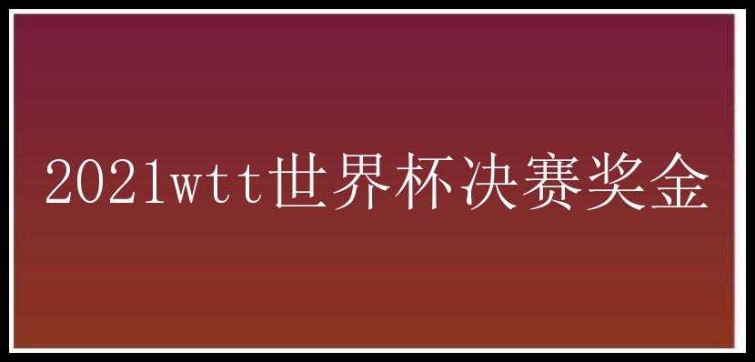 2021wtt世界杯决赛奖金