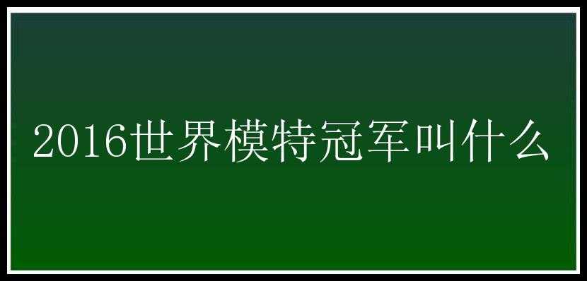 2016世界模特冠军叫什么