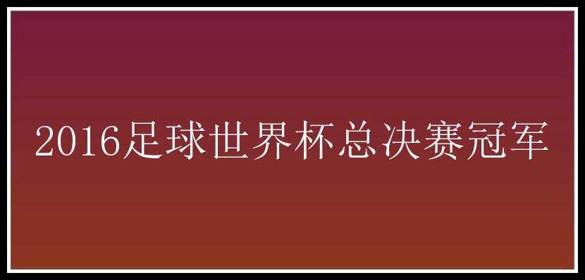 2016足球世界杯总决赛冠军