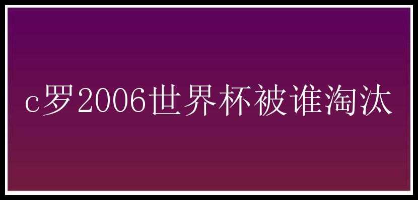 c罗2006世界杯被谁淘汰