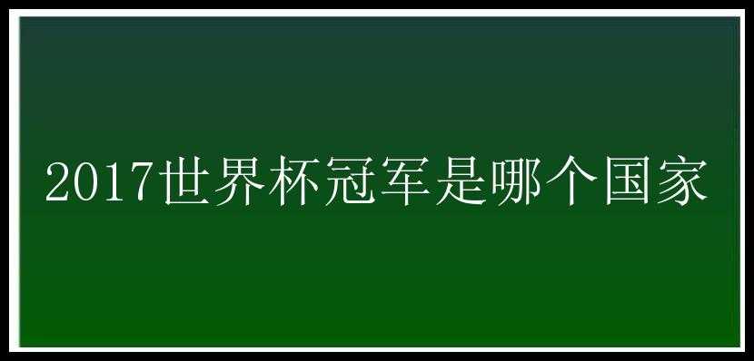 2017世界杯冠军是哪个国家