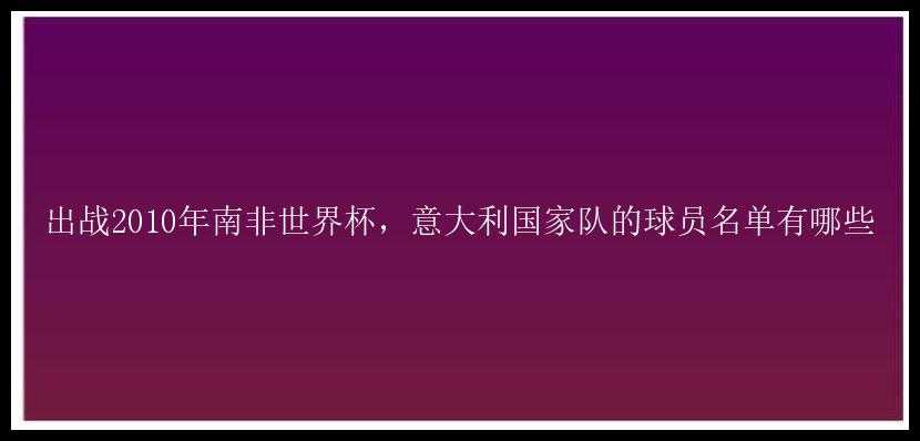 出战2010年南非世界杯，意大利国家队的球员名单有哪些