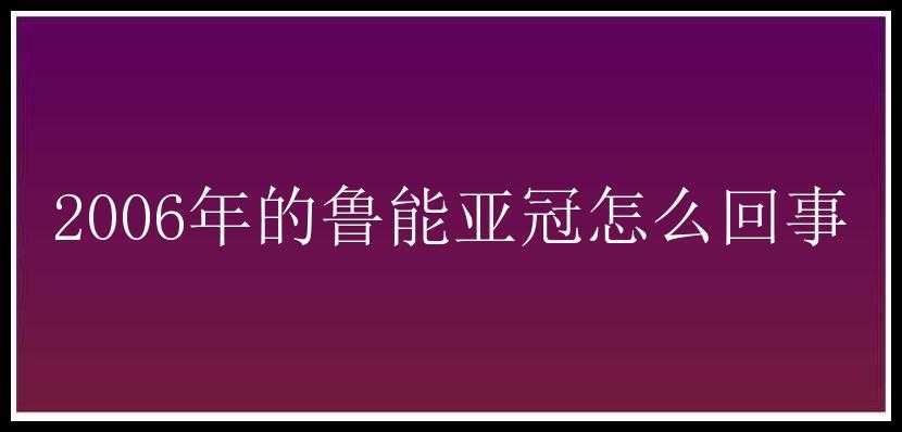 2006年的鲁能亚冠怎么回事