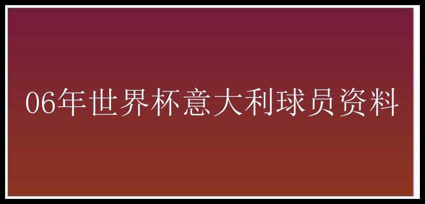 06年世界杯意大利球员资料