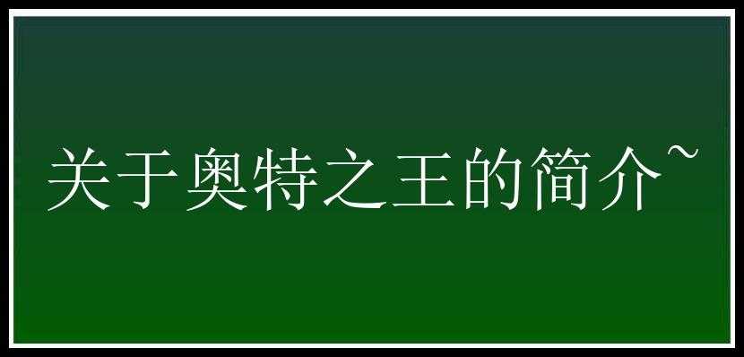 关于奥特之王的简介~