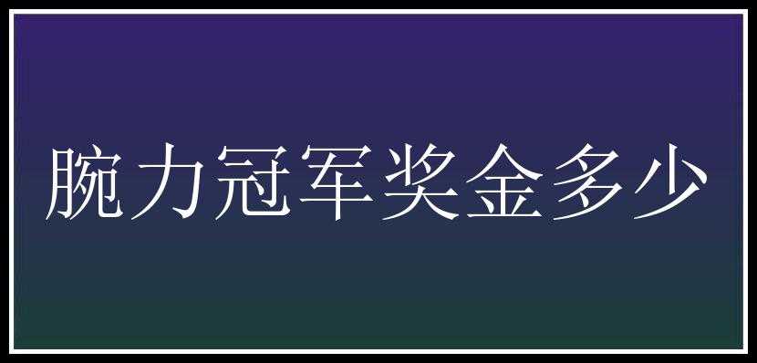 腕力冠军奖金多少