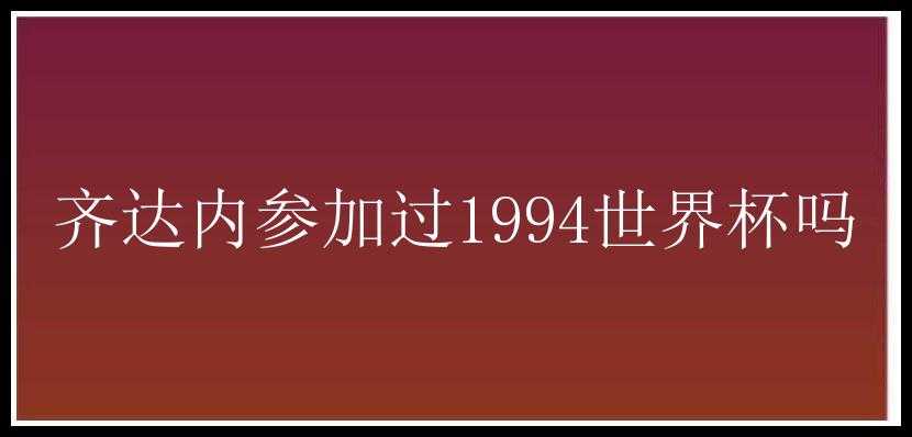 齐达内参加过1994世界杯吗