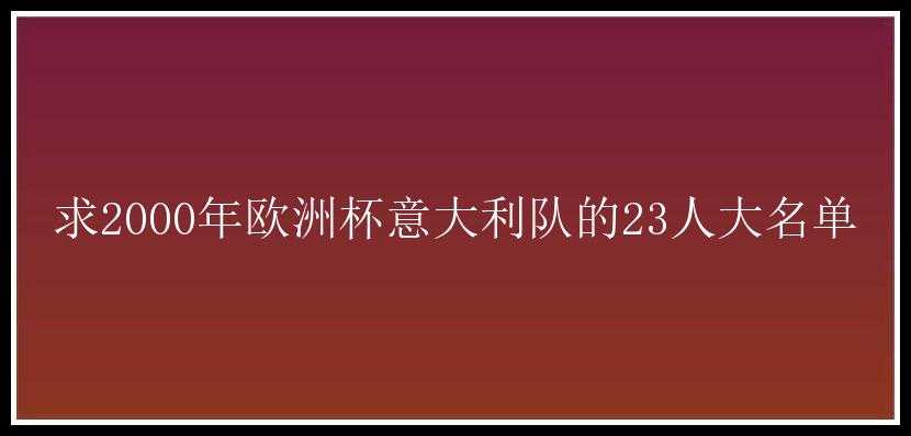 求2000年欧洲杯意大利队的23人大名单