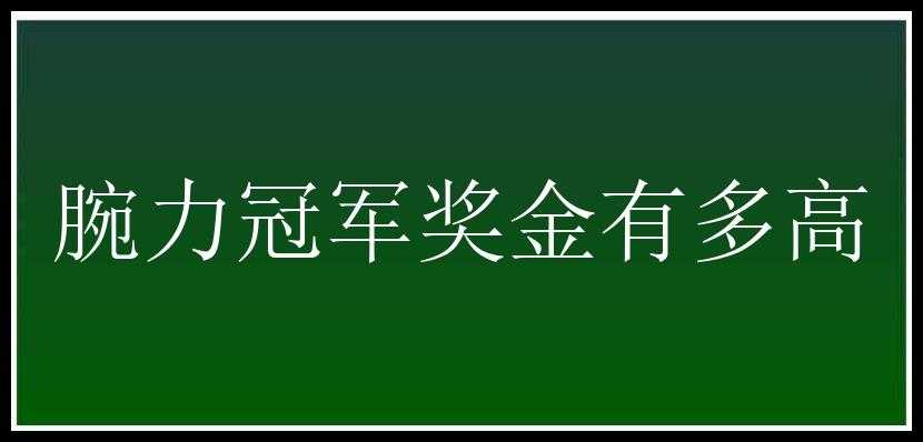 腕力冠军奖金有多高