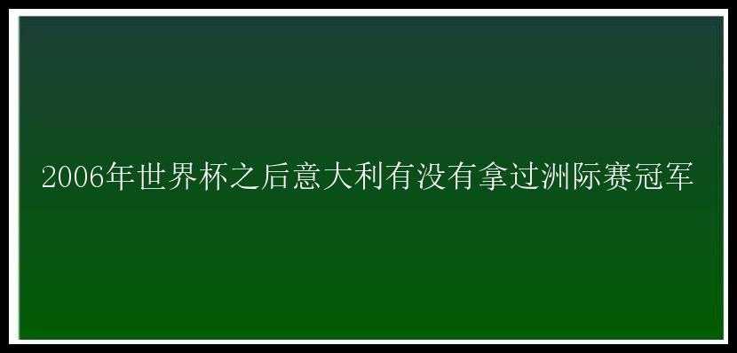 2006年世界杯之后意大利有没有拿过洲际赛冠军