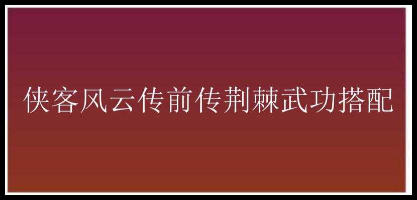 侠客风云传前传荆棘武功搭配