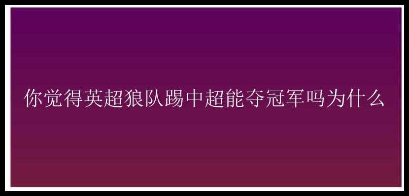 你觉得英超狼队踢中超能夺冠军吗为什么