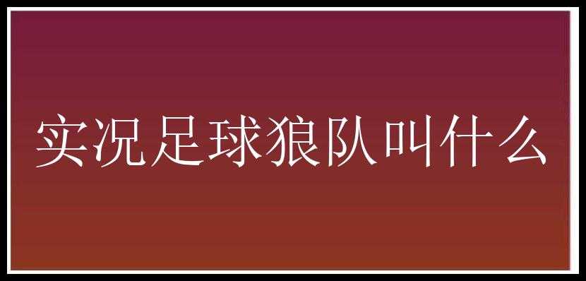 实况足球狼队叫什么