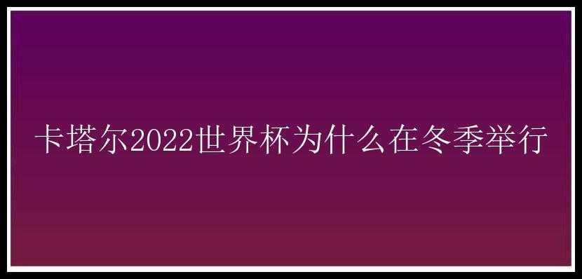 卡塔尔2022世界杯为什么在冬季举行