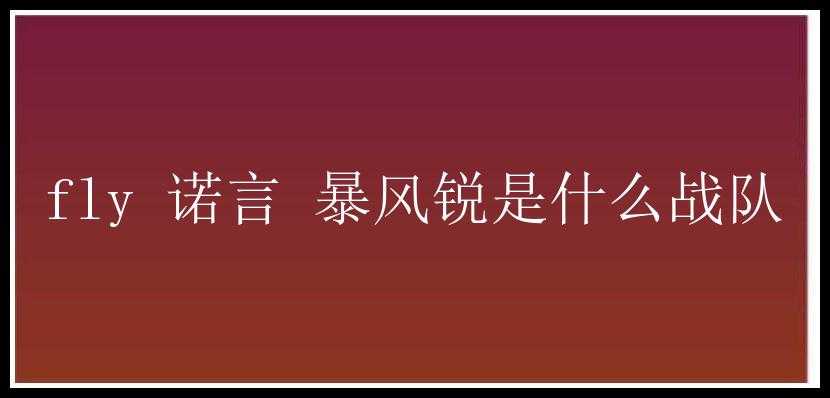 fly 诺言 暴风锐是什么战队