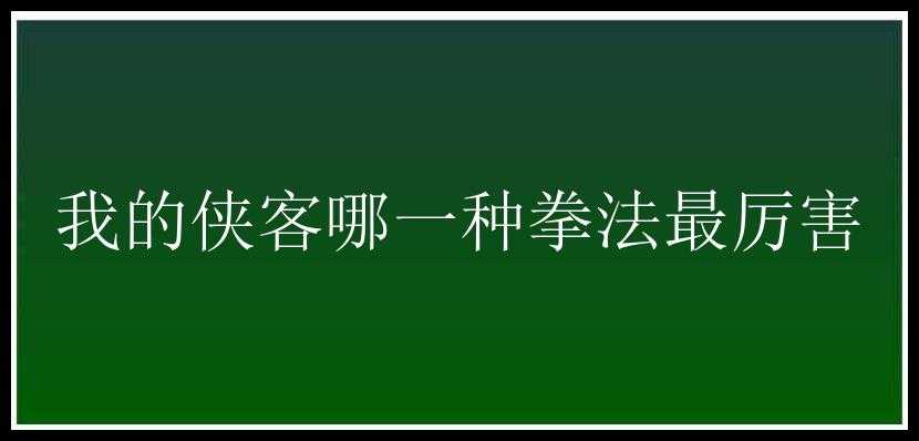 我的侠客哪一种拳法最厉害