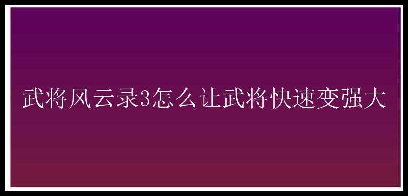 武将风云录3怎么让武将快速变强大