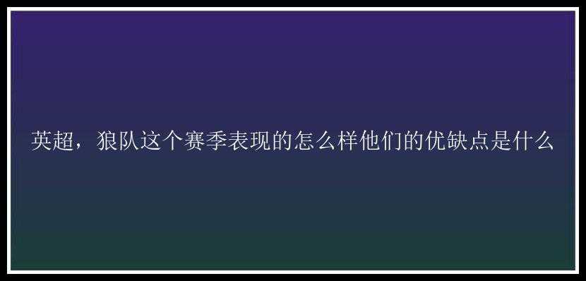 英超，狼队这个赛季表现的怎么样他们的优缺点是什么