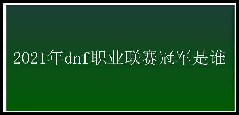 2021年dnf职业联赛冠军是谁