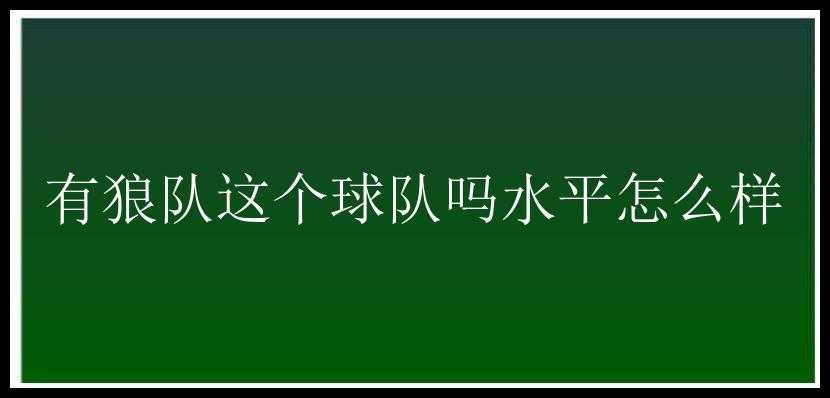 有狼队这个球队吗水平怎么样