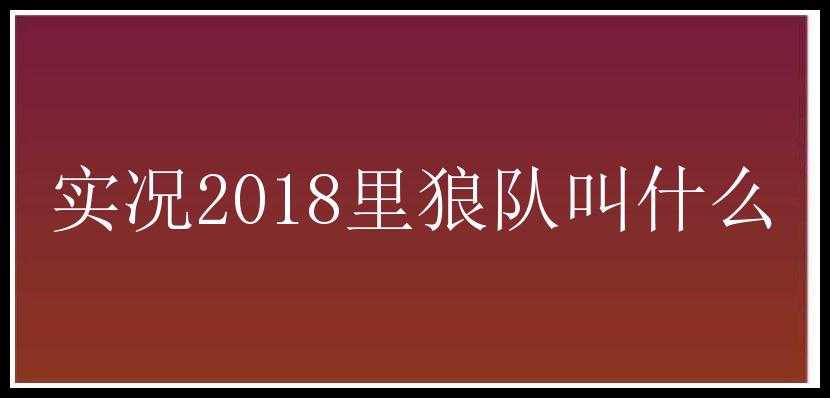 实况2018里狼队叫什么