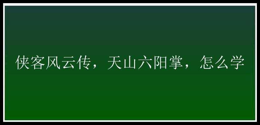 侠客风云传，天山六阳掌，怎么学