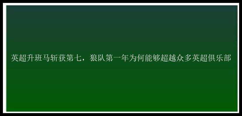 英超升班马斩获第七，狼队第一年为何能够超越众多英超俱乐部